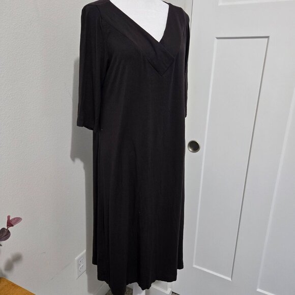 Eileen Fisher Vneck TShirt Dress Rayon - Wren (Dark Green) Medium - Picture 3 of 8